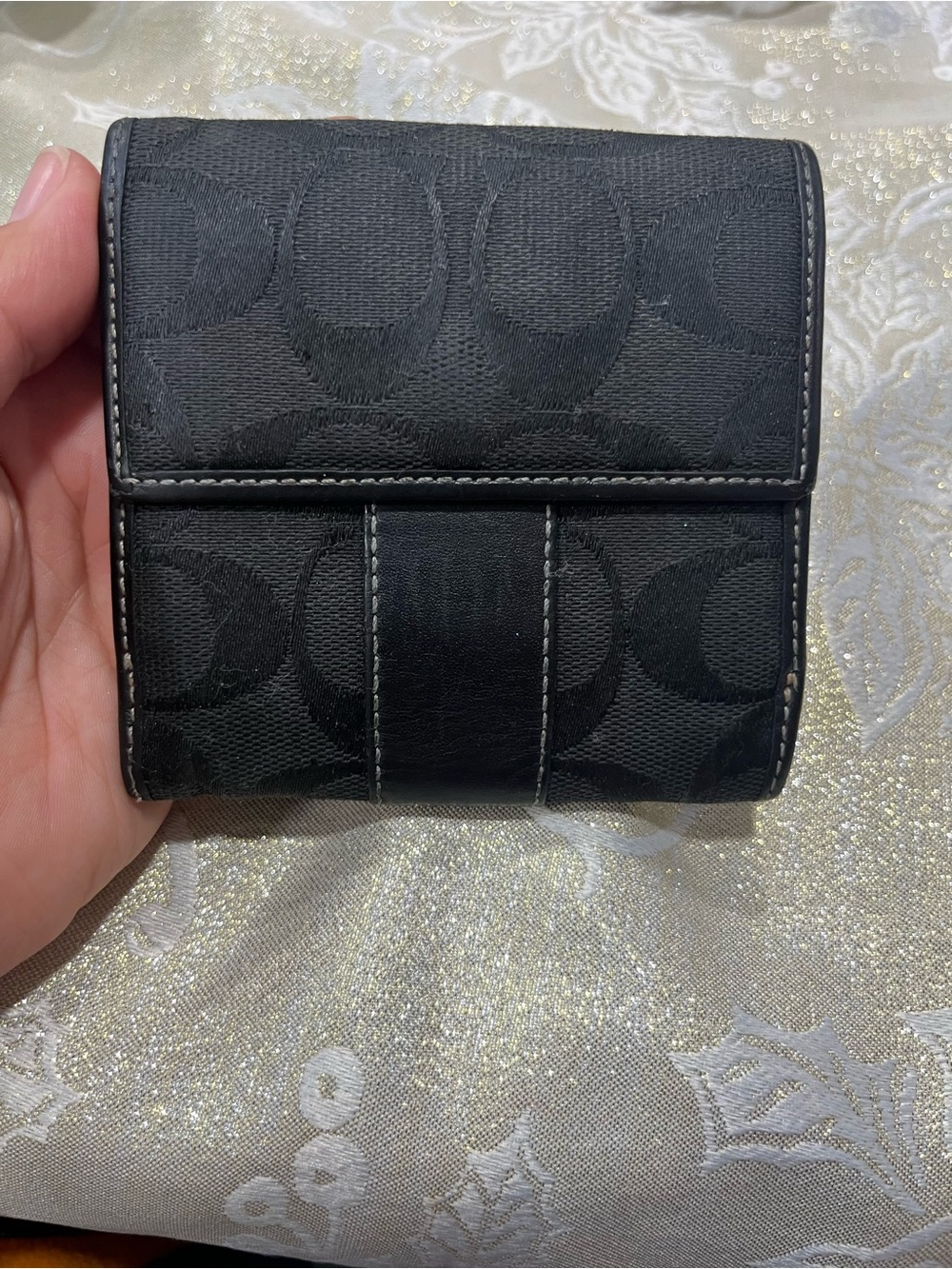 Vintage Y2K-era Coach Signature Jacquard & Leather French Bifold Wallet